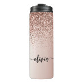 Roos Gold - Blush Pink Glitter Metal Monogram Naam Thermosbeker (Voorkant)
