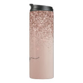Roos Gold - Blush Pink Glitter Metal Monogram Naam Thermosbeker (Geroteerd rechts)