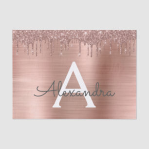 Roos Gold - Blush Pink Glitter Metal Monogram Naam Tissuepapier