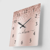 Roos Gold - Blush Pink Glitter Metal Monogram Naam Vierkante Klok (Hoek)