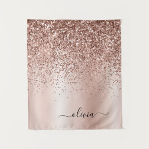 Roos Gold - Blush Pink Glitter Metal Monogram Naam Wandkleed