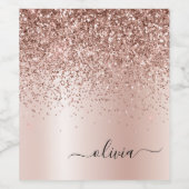 Roos Gold - Blush Pink Glitter Metal Monogram Naam Wijn Etiket (Enkel label)