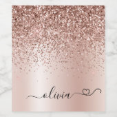 Roos Gold - Blush Pink Glitter Metal Monogram Naam Wijn Etiket (Enkel label)