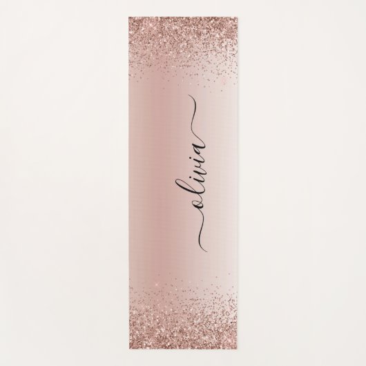 Roos Gold - Blush Pink Glitter Metal Monogram Naam Yogamat (Voorkant)