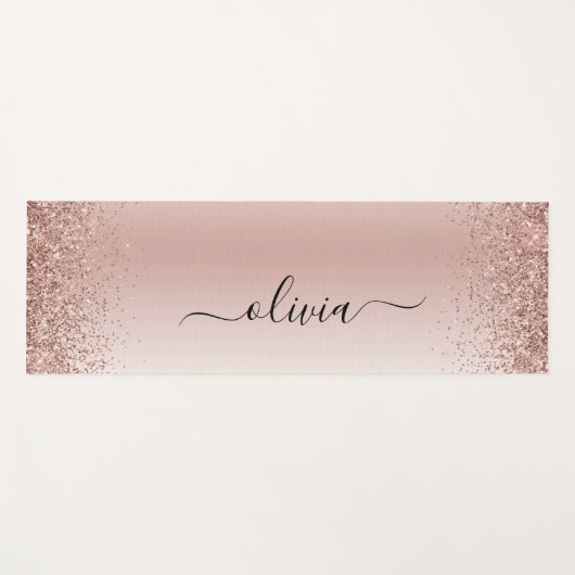 Roos Gold - Blush Pink Glitter Metal Monogram Naam Yogamat (Voorkant (horizontaal))