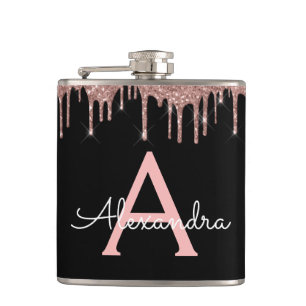 Roos Gold - Blush Pink Glitter Monogram Naam Heupfles