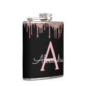 Roos Gold - Blush Pink Glitter Monogram Naam Heupfles (Rechts)