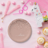 Roos Gold - Blush Pink Glitter Monogram Naam Papieren Bordje (Feest)