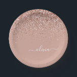 Roos Gold - Blush Pink Glitter Monogram Naam Papieren Bordje<br><div class="desc">Roos Gold - Blush Pink Sparkle Glitter Monogram Name and Initiaal Party Borden. Dit maakt de perfecte liefhebbende 16 verjaardag,  bruiloft,  vrijgezellenfeest,  verjaardagsdag,  baby shower of vrijgezellenfeest voor iemand die van luxe glam en stijl houdt.</div>