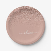 Roos Gold - Blush Pink Glitter Monogram Naam Papieren Bordje (Voorkant)