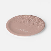 Roos Gold - Blush Pink Glitter Monogram Naam Papieren Bordje (Gekanteld)