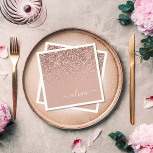 Roos Gold - Blush Pink Glitter Monogram Naam Servet