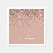 Roos Gold - Blush Pink Glitter Monogram Naam Servet (Voorkant)