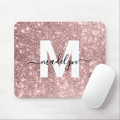 Roos Gold Blush Pink Glitter Naam Monogram Muismat (Met muis)