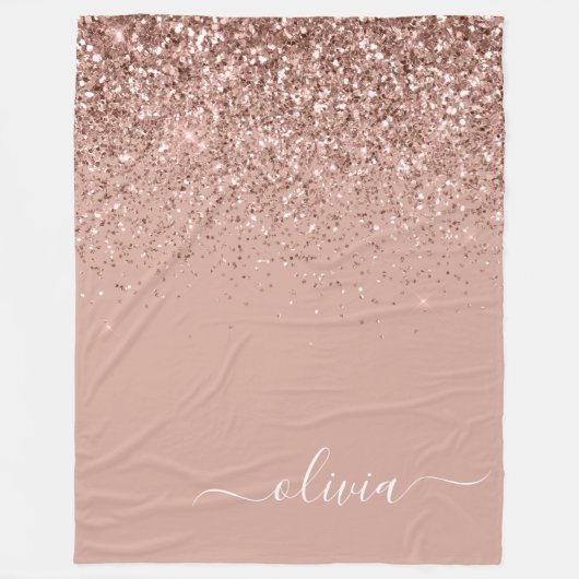 Roos Gold Blush Pink Glitter Script Monogram Fleece Deken (Voorkant)