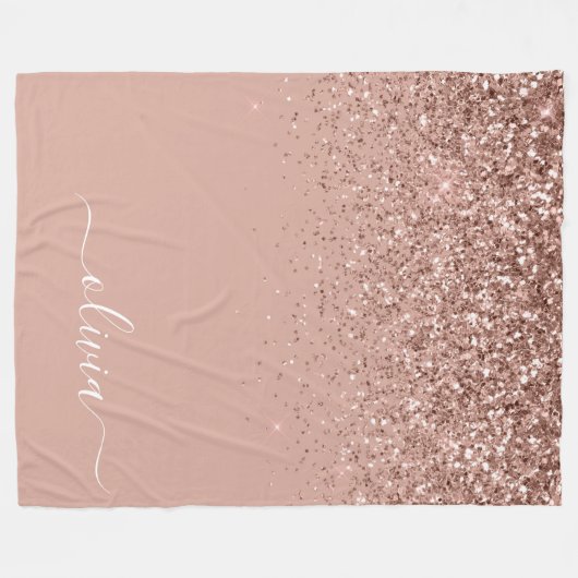 Roos Gold Blush Pink Glitter Script Monogram Fleece Deken (Voorkant (Horizontaal))