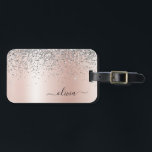 Roos Gold - Blush Pink Glitter Silver Monogram Bagagelabel<br><div class="desc">Roos Gold - Blush roze en Silver Faux Folie Metallic Sparkle Glitter Brushed Metal Monogram Name and Initiaal Bag or Bagagelabel. Dit maakt de perfecte liefhebbende 16 verjaardag,  bruiloft,  vrijgezellenfeest,  verjaardagsdag,  baby shower of vrijgezellenfeest voor iemand die van luxe glam en stijl houdt.</div>