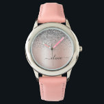 Roos Gold - Blush Pink Glitter Silver Monogram Horloge<br><div class="desc">Roos Gold - Blush roze en Silver Faux Folie Metallic Sparkle Glitter Brushed Metal Monogram Name Watch. Dit maakt de perfecte liefhebbende 16 verjaardag,  bruiloft,  vrijgezellenfeest,  verjaardagsdag,  baby shower of vrijgezellenfeest voor iemand die van luxe glam en stijl houdt.</div>