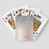 Roos Gold - Blush Pink Glitter Silver Monogram Pokerkaarten (Achterkant)
