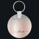 Roos Gold - Blush Pink Glitter Silver Monogram Sleutelhanger<br><div class="desc">Roos Gold - Blush roze en Silver Faux Folie Metallic Sparkle Glitter Brushed Metal Monogram Name Keychains (Sleutelhanger). Dit maakt de perfecte liefhebbende 16 verjaardag,  bruiloft,  vrijgezellenfeest,  verjaardagsdag,  baby shower of vrijgezellenfeest voor iemand die van luxe glam en stijl houdt.</div>