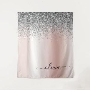 Roos Gold - Blush Pink Glitter Silver Monogram Wandkleed