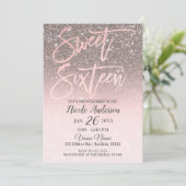 Roos Gold Blush Pink Glitter Sparkle Glam Sweet 16 Kaart (Staand voorkant)