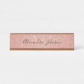 Roos Gold Blush Pink Glitter Sparkle Modern Bureau Naambordje (Voorkant)