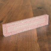 Roos Gold Blush Pink Glitter Sparkle Modern Naambordje (Zijkant)