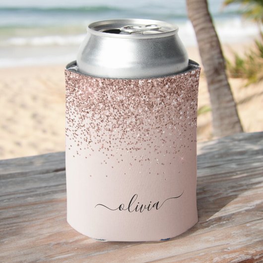 Roos Gold - Blush Pink Glitter Sparkle Monogram Blikjeskoeler
