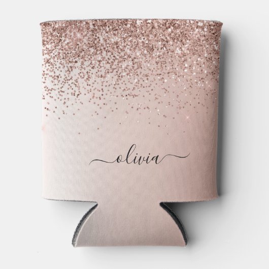 Roos Gold - Blush Pink Glitter Sparkle Monogram Blikjeskoeler (Voorkant)