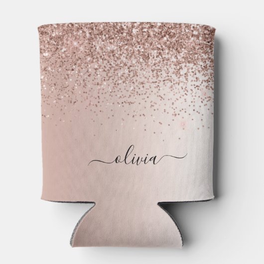 Roos Gold - Blush Pink Glitter Sparkle Monogram Blikjeskoeler (Achterkant)