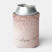 Roos Gold - Blush Pink Glitter Sparkle Monogram Ca Blikjeskoeler (Blikje Voorkant)