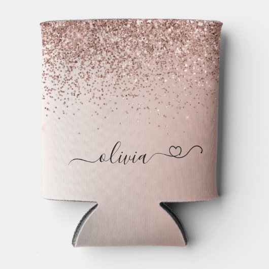 Roos Gold - Blush Pink Glitter Sparkle Monogram Ca Blikjeskoeler (Voorkant)