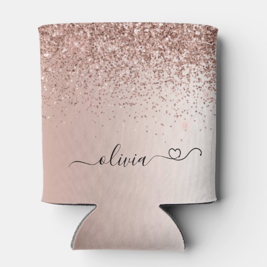 Roos Gold - Blush Pink Glitter Sparkle Monogram Ca Blikjeskoeler (Achterkant)