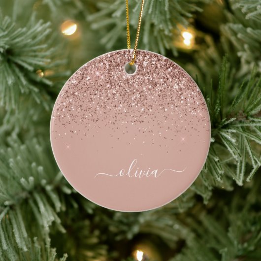 Roos Gold - Blush Pink Glitter Sparkle Name Keramisch Ornament (Boom)