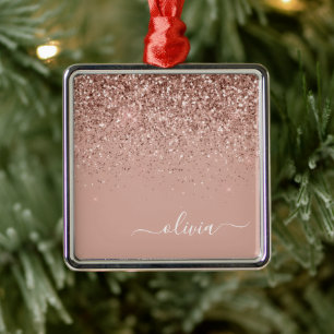 Roos Gold - Blush Pink Glitter Sparkle Name Metalen Ornament