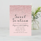 Roos Gold Blush Pink Glitter Sweet 16 Party Kaart (Staand voorkant)