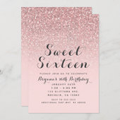Roos Gold Blush Pink Glitter Sweet 16 Party Kaart (Voorkant / Achterkant)