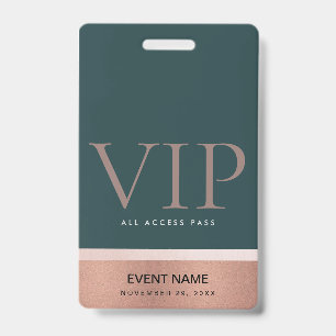 ROOS GOLD BLUSH PINK GREEN VIP EVENT ACCESS PASS BADGE