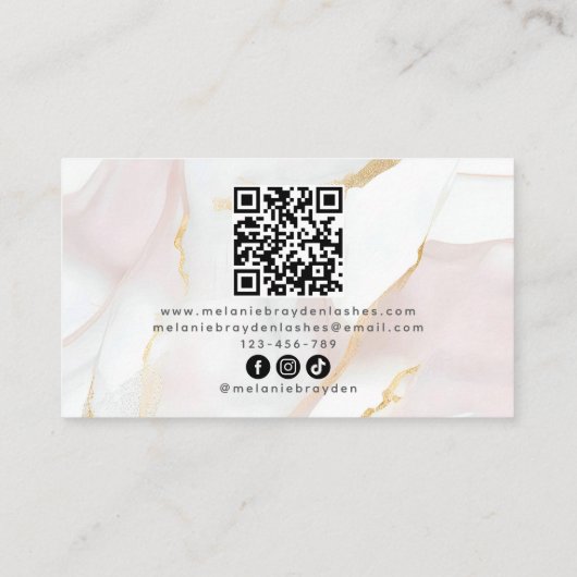 Roos Gold Blush Pink Marble Monogram QR-code Visitekaartje (Achterkant)