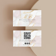 Roos Gold Blush Pink Marble Monogram QR-code
