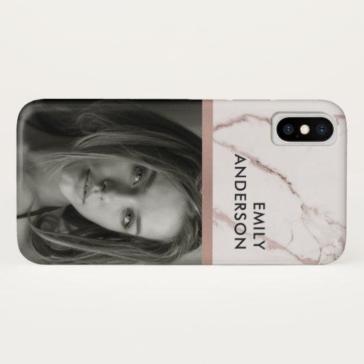 ROOS GOLD BLUSH PINK MARBLE PERSONAL PHOTO INSERT Case-Mate iPhone CASE (Achterkant (horizontaal))