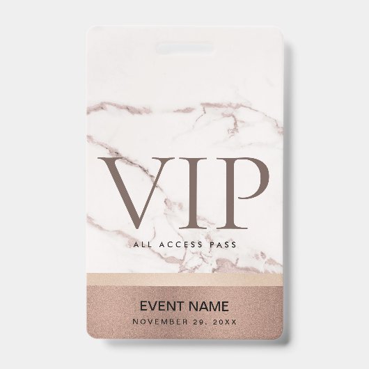 ROOS GOLD BLUSH PINK MARBLE VIP EVENT ACCESS PASS BADGE (Voorzijde)