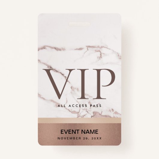 ROOS GOLD BLUSH PINK MARBLE VIP EVENT ACCESS PASS BADGE (Voorkant)