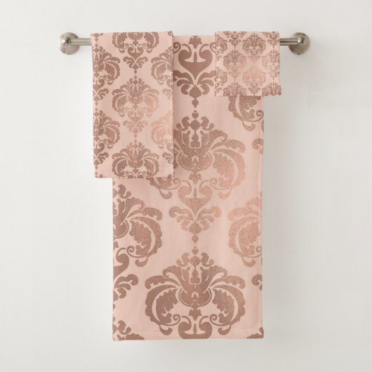 Roos Gold Blush Pink Modern Glam Damask Bad Handdoek (Insitu)