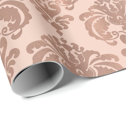 Roos Gold Blush Pink Modern Glam Damask Cadeaupapier (Rol Hoek)