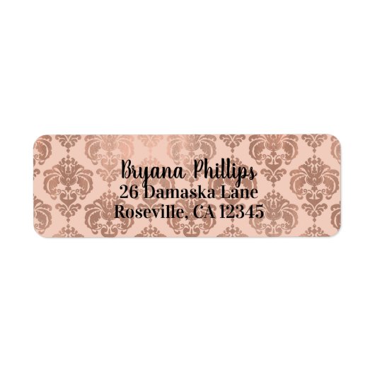 Roos Gold Blush Pink Modern Glam Damask Etiket (Voorkant)