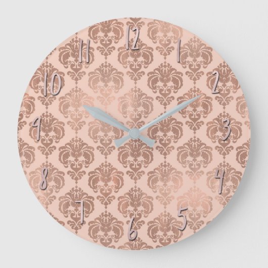 Roos Gold Blush Pink Modern Glam Damask Grote Klok (Voorkant)
