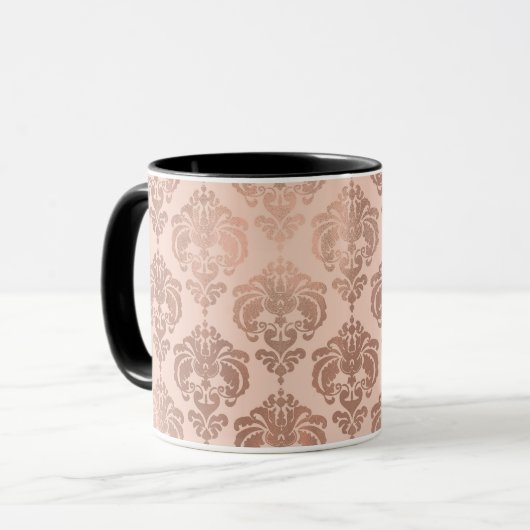 Roos Gold Blush Pink Modern Glam Damask Mok (Voorkant links)