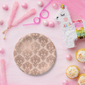 Roos Gold Blush Pink Modern Glam Damask Papieren Bordje (Feest)